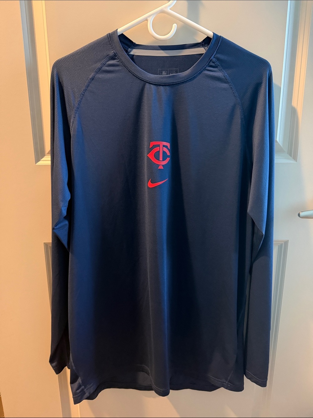 Nike Men’s Navy Long-Sleeve Dri-FIT Shirt with Red Logo